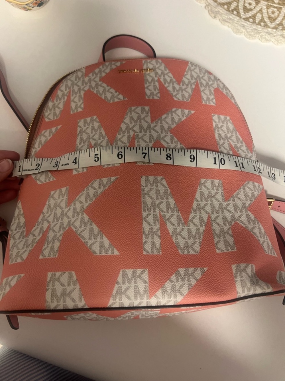 MICHAEL KORS Coral and White MK Logo Backpack. Used one time - Picture 5 of 5